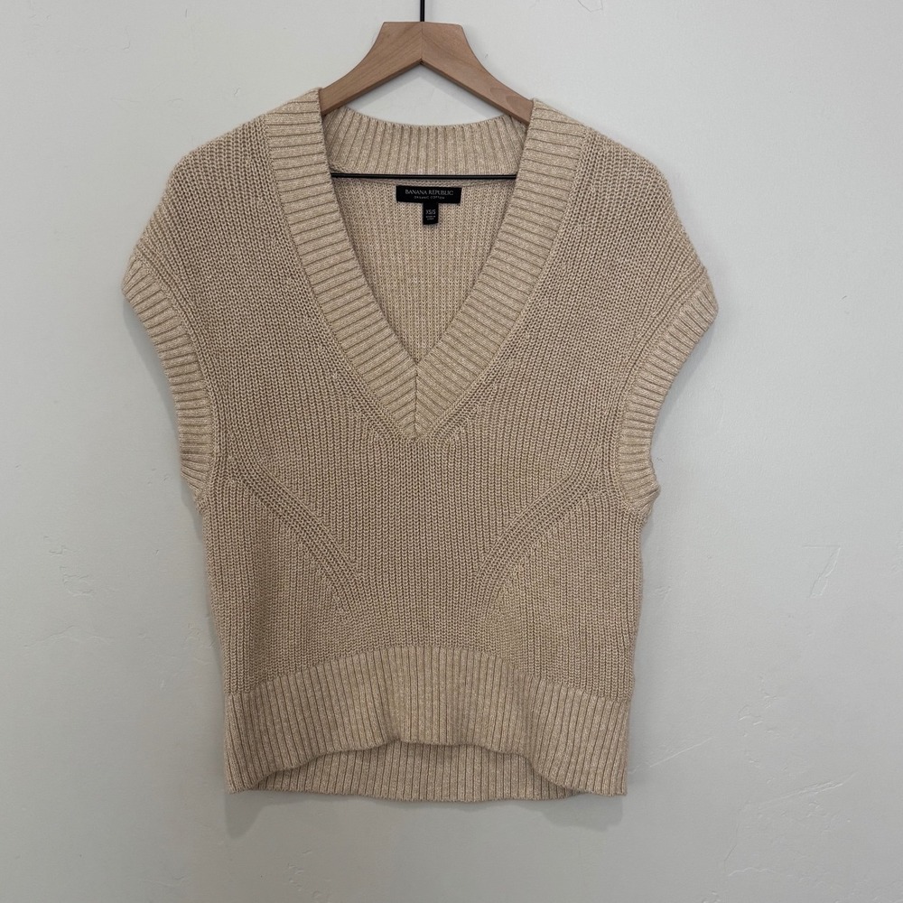 Banana Republic Cima Oversized Sweater Vest Organic Cotton Pale Khaki XS/ S